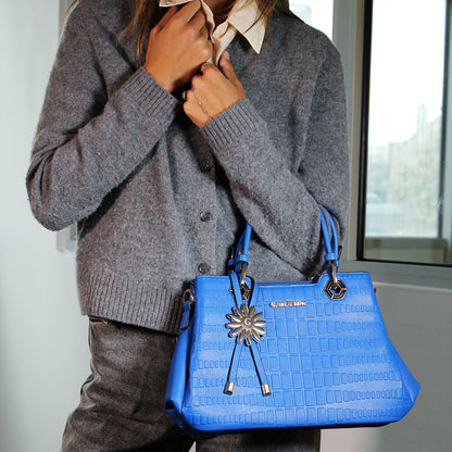 Sac Cabas à Texture Embossée et Marguerite La Majestueuse Bleu