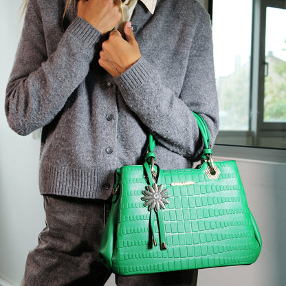 Sac Cabas à Texture Embossée et Marguerite La Majestueuse Vert