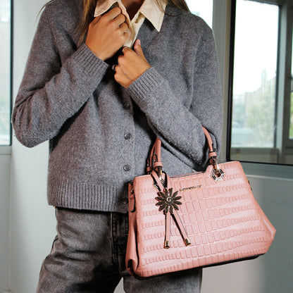 Sac Cabas à Texture Embossée et Marguerite La Majestueuse Rose