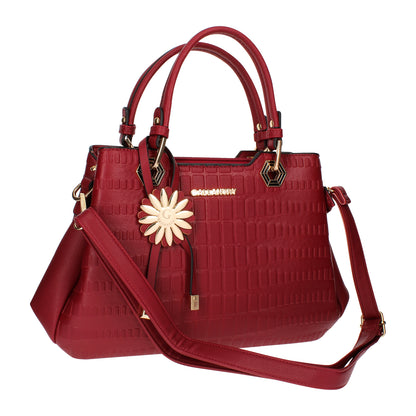 Sac Cabas à Texture Embossée et Marguerite La Majestueuse Rouge