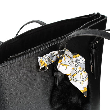 Sac Cabas à Pompom et Foulard Allyson Noir