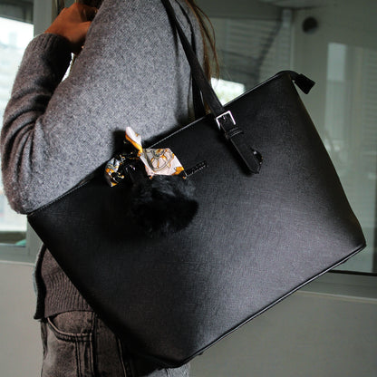Sac Cabas à Pompom et Foulard Allyson Noir