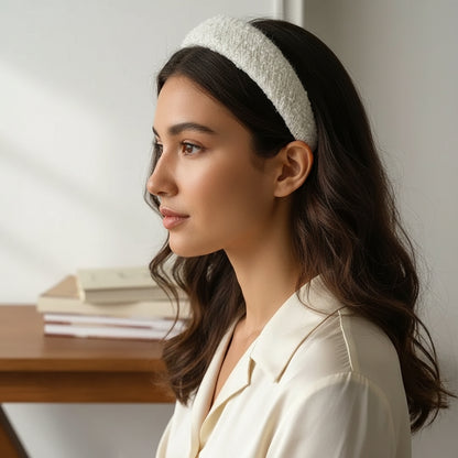 Serre-tête Large en Tweed Payton Blanc