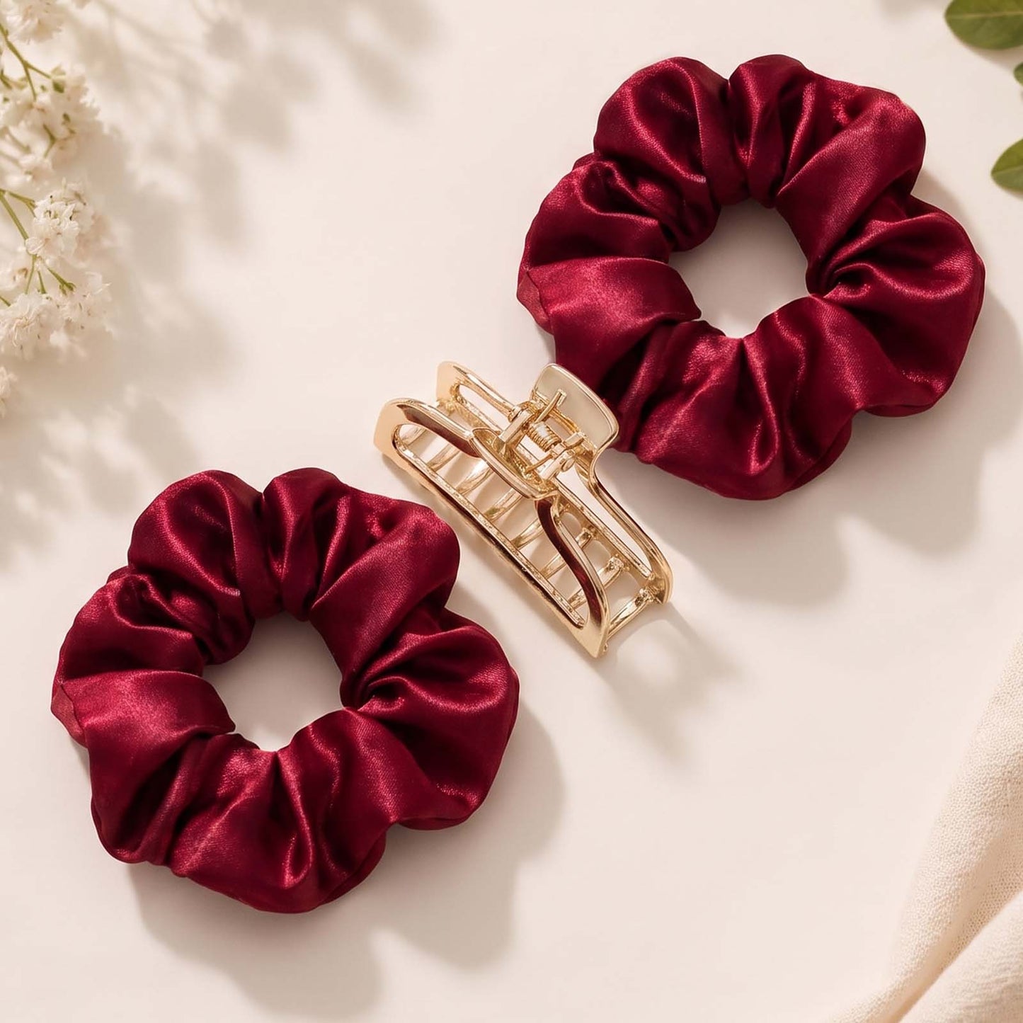 Kit Boucleur Sans Chaleur Satin Bordeaux avec Pince et Chouchous