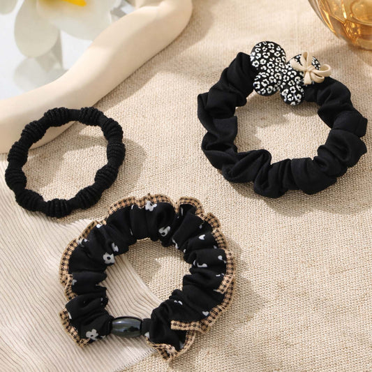 Lot de 3 Chouchous Casual Alice à Nœud et Charms Irisés Noir