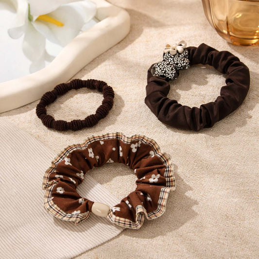 Lot de 3 Chouchous Casual Alice à Nœud et Charms Irisés Brun