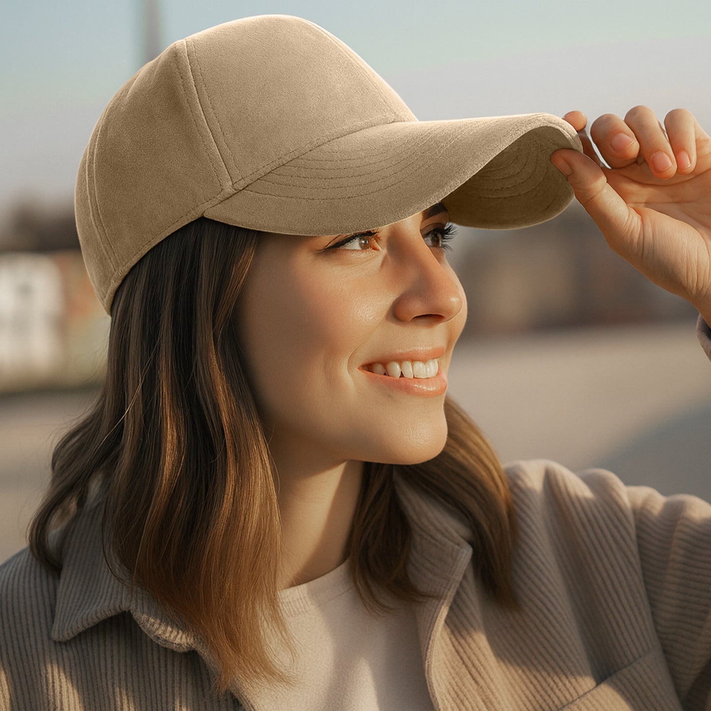 Casquette Femme Skyline Effet Daim Beige