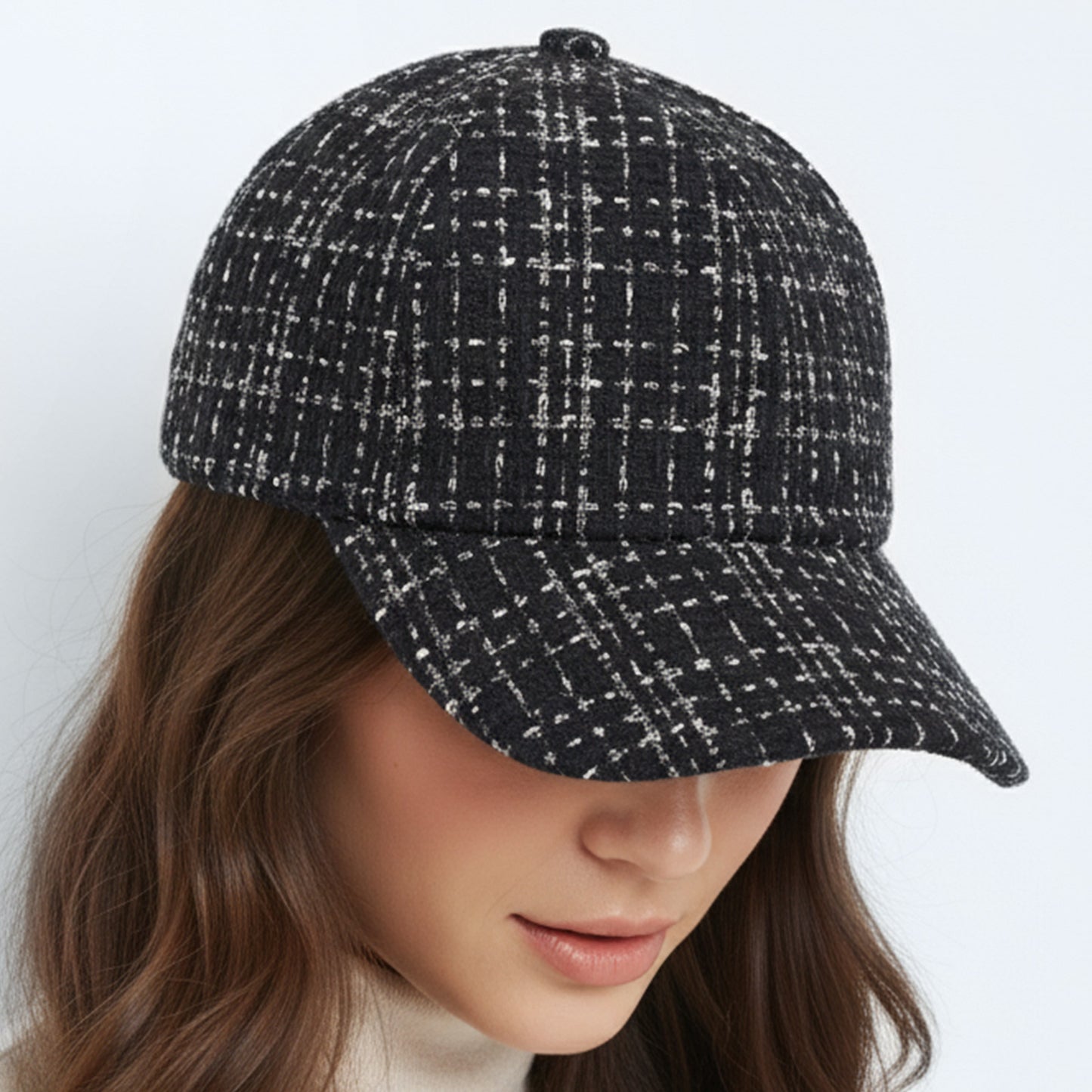 Casquette Femme Casual Spirit en Tweed à Carreaux Noir