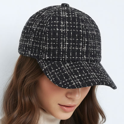 Casquette Femme Casual Spirit en Tweed à Carreaux Noir