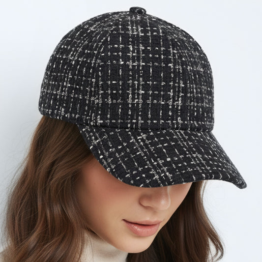 Casquette Femme Casual Spirit en Tweed à Carreaux Noir