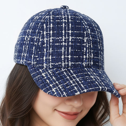 Casquette Femme Casual Spirit en Tweed à Carreaux Bleu Marine