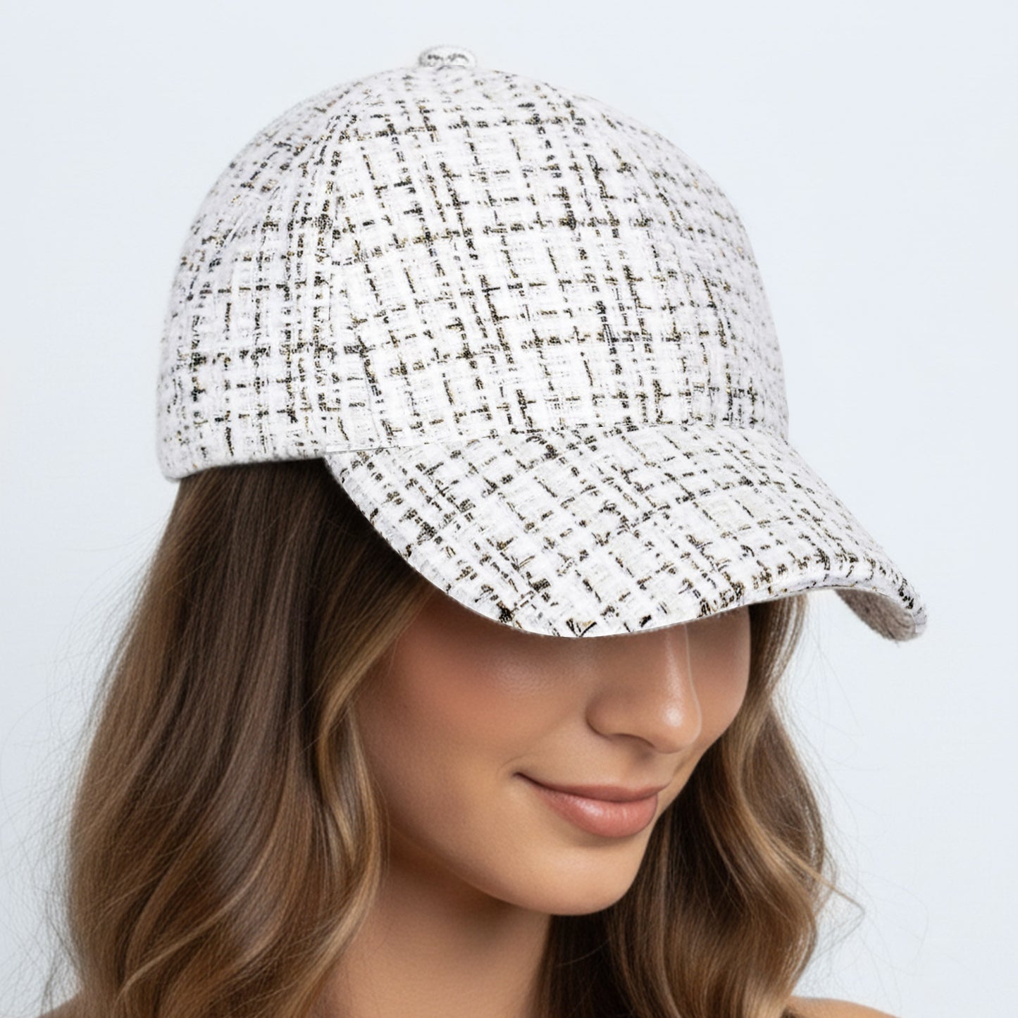Casquette Femme Casual Spirit en Tweed à Carreaux Blanc