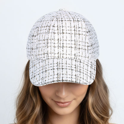 Casquette Femme Casual Spirit en Tweed à Carreaux Blanc