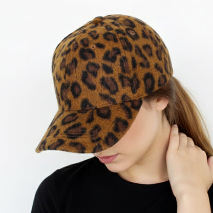 Casquette Femme Fuzzy Touch Imprimé Léopard Marron