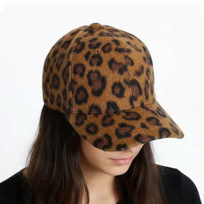 Casquette Femme Fuzzy Touch Imprimé Léopard Marron