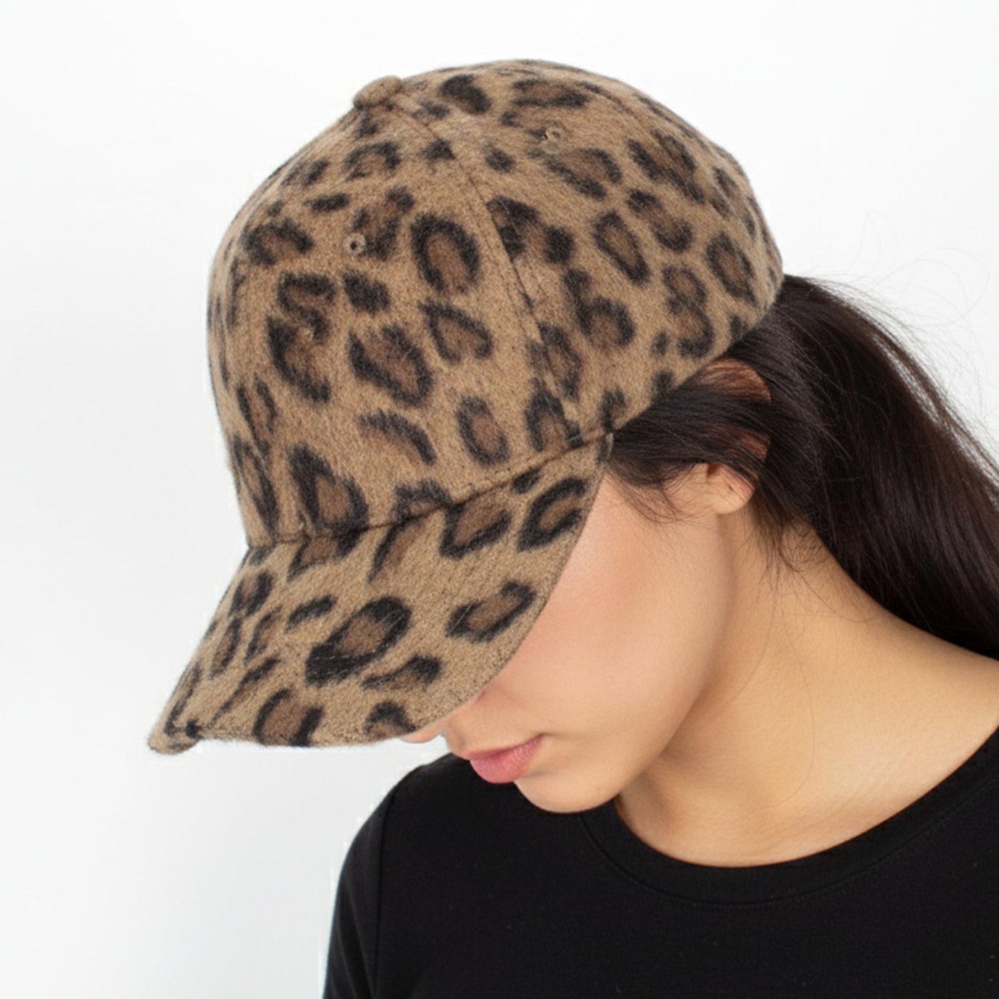 Casquette Femme Fuzzy Touch Imprimé Léopard Marron Clair