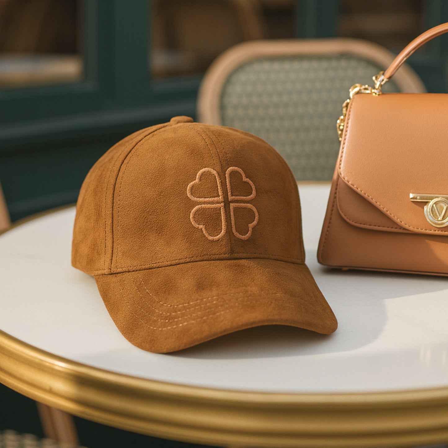 Casquette Clover Heart Effet Daim Marron