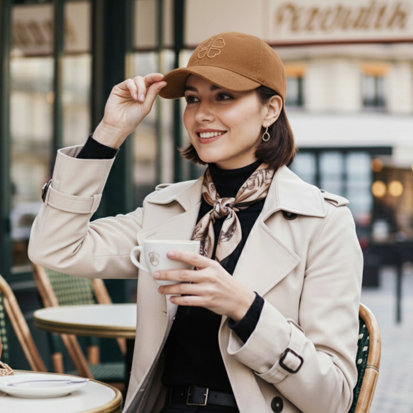 Casquette Clover Heart Effet Daim Marron