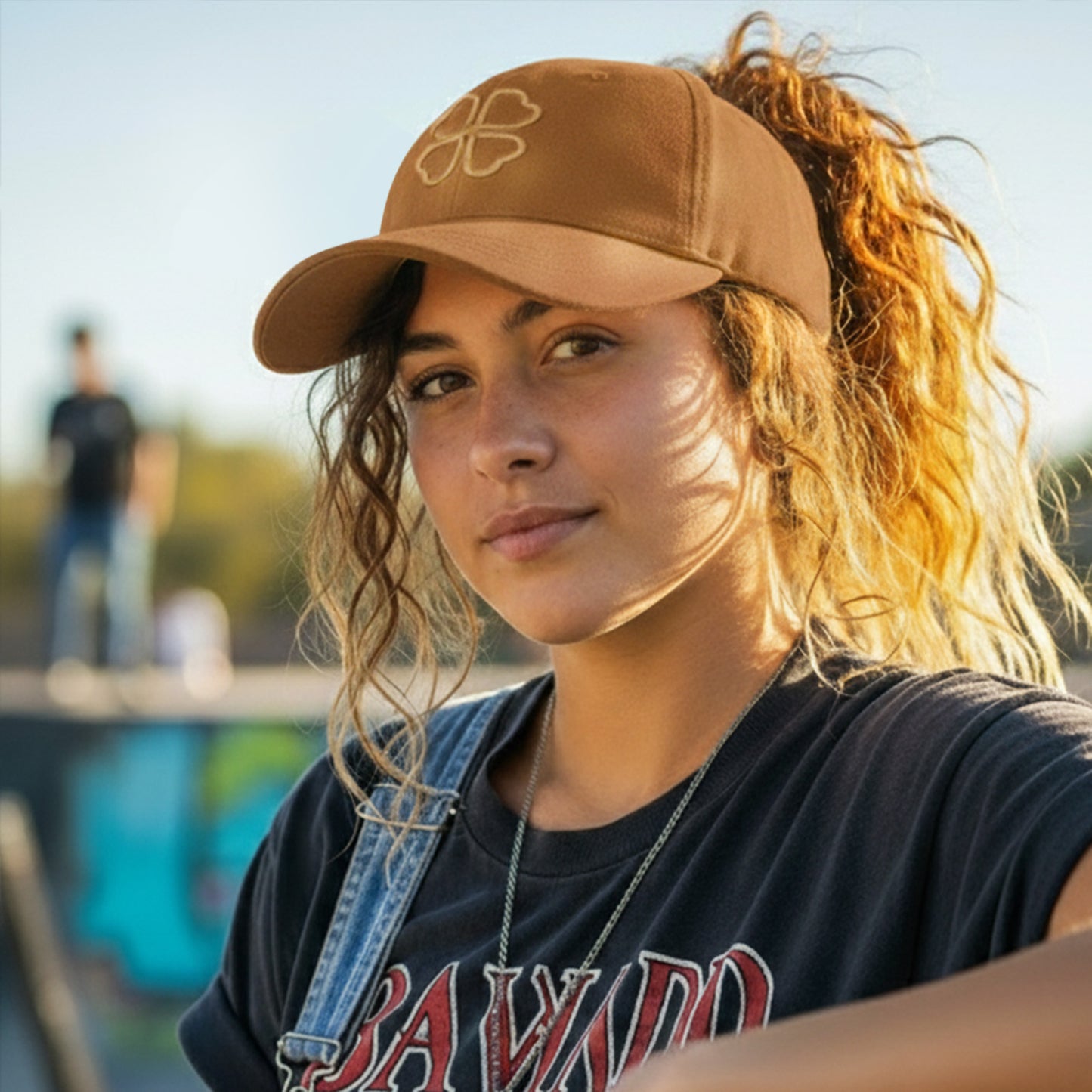 Casquette Clover Heart Effet Daim Marron