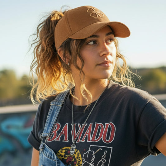 Casquette Clover Heart Effet Daim Marron
