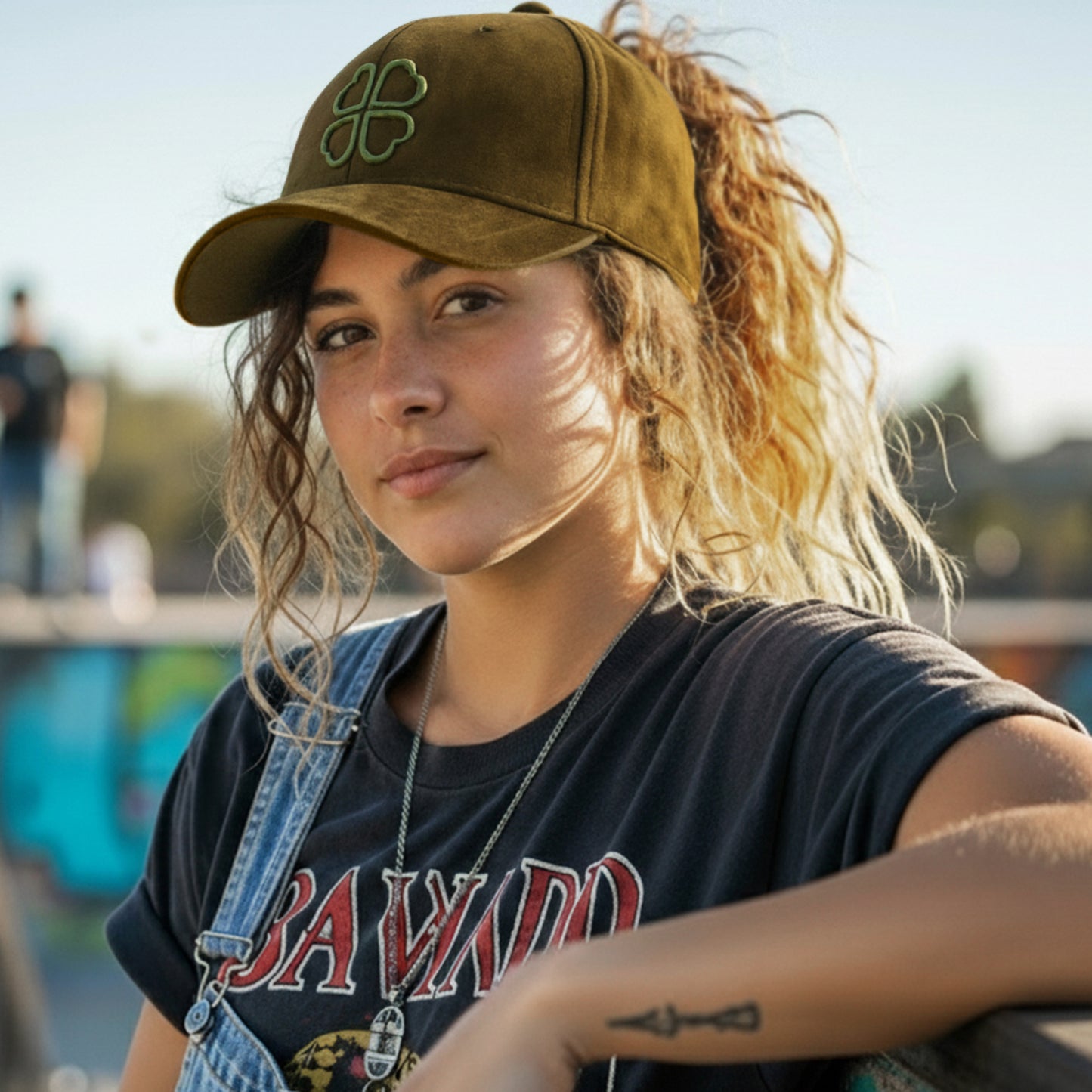 Casquette Femme Clover Heart Effet Daim Vert