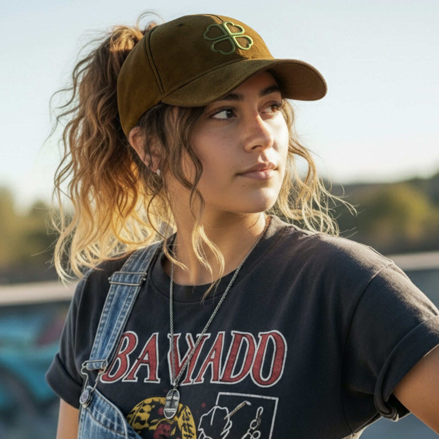 Casquette Femme Clover Heart Effet Daim Vert