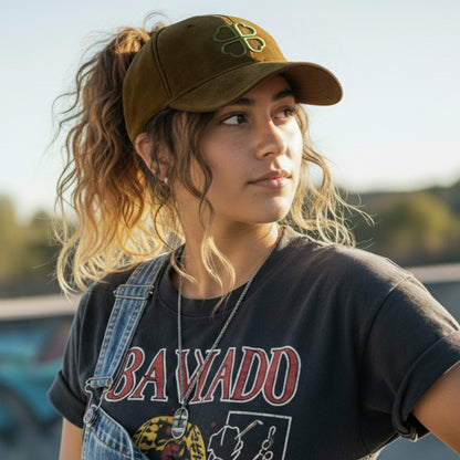 Casquette Femme Clover Heart Effet Daim Vert