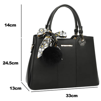 Sac Fourre-Tout Trois Teintes à Pompon La Nuance Noir