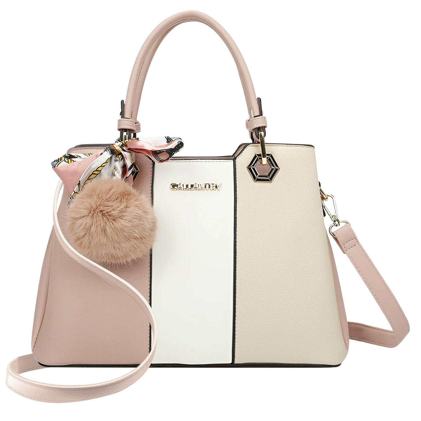 Sac Fourre-Tout Trois Teintes à Pompon La Nuance Rose-Blanc