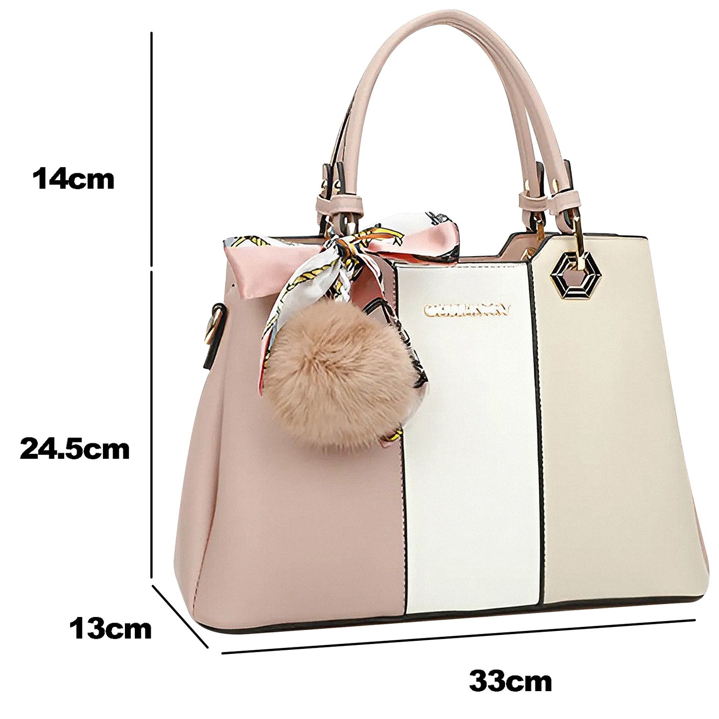 Sac Fourre-Tout Trois Teintes à Pompon La Nuance Rose-Blanc