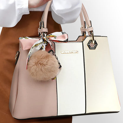Sac Fourre-Tout Trois Teintes à Pompon La Nuance Rose-Blanc