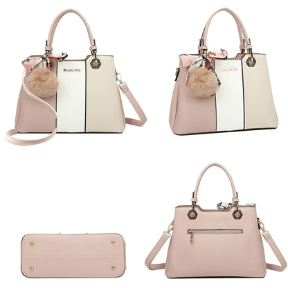 Sac Fourre-Tout Trois Teintes à Pompon La Nuance Rose-Blanc