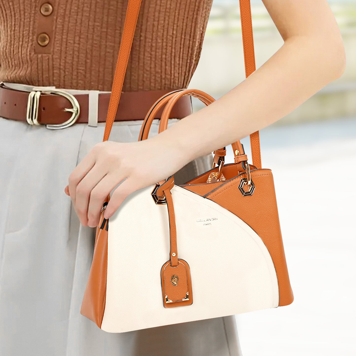 Sac à Main en Similicuir Grainé Le Contraste Beige