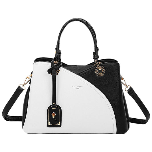 Sac à Main en Similicuir Grainé Le Contraste Noir et Blanc