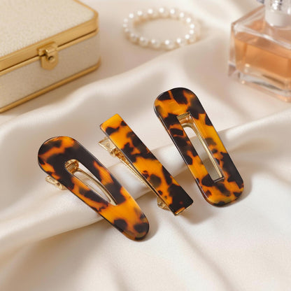 Lot de 3 Pinces Plates Écaille Brune en Résine