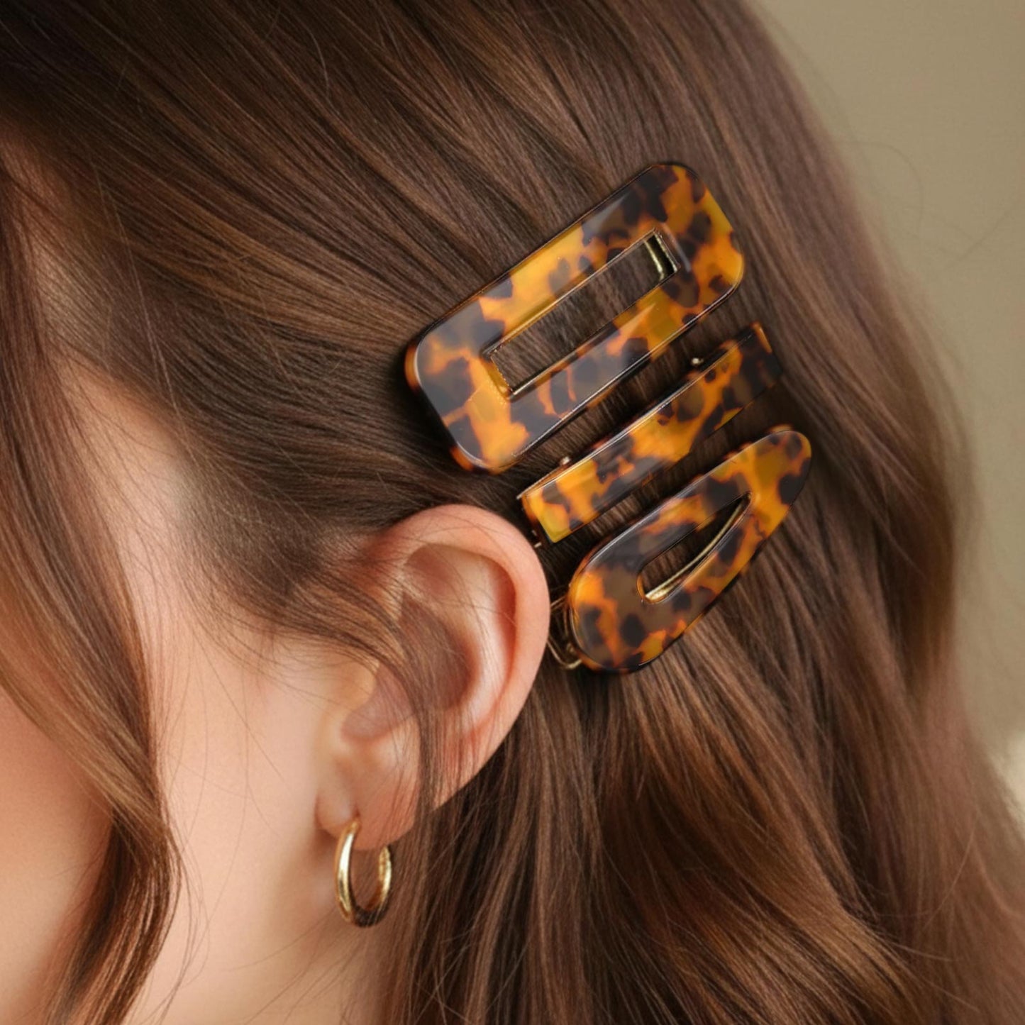 Lot de 3 Pinces Plates Écaille Brune en Résine