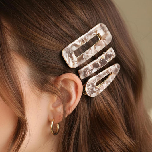 Lot de 3 Pinces Plates Pinkie en Résine Marbrée