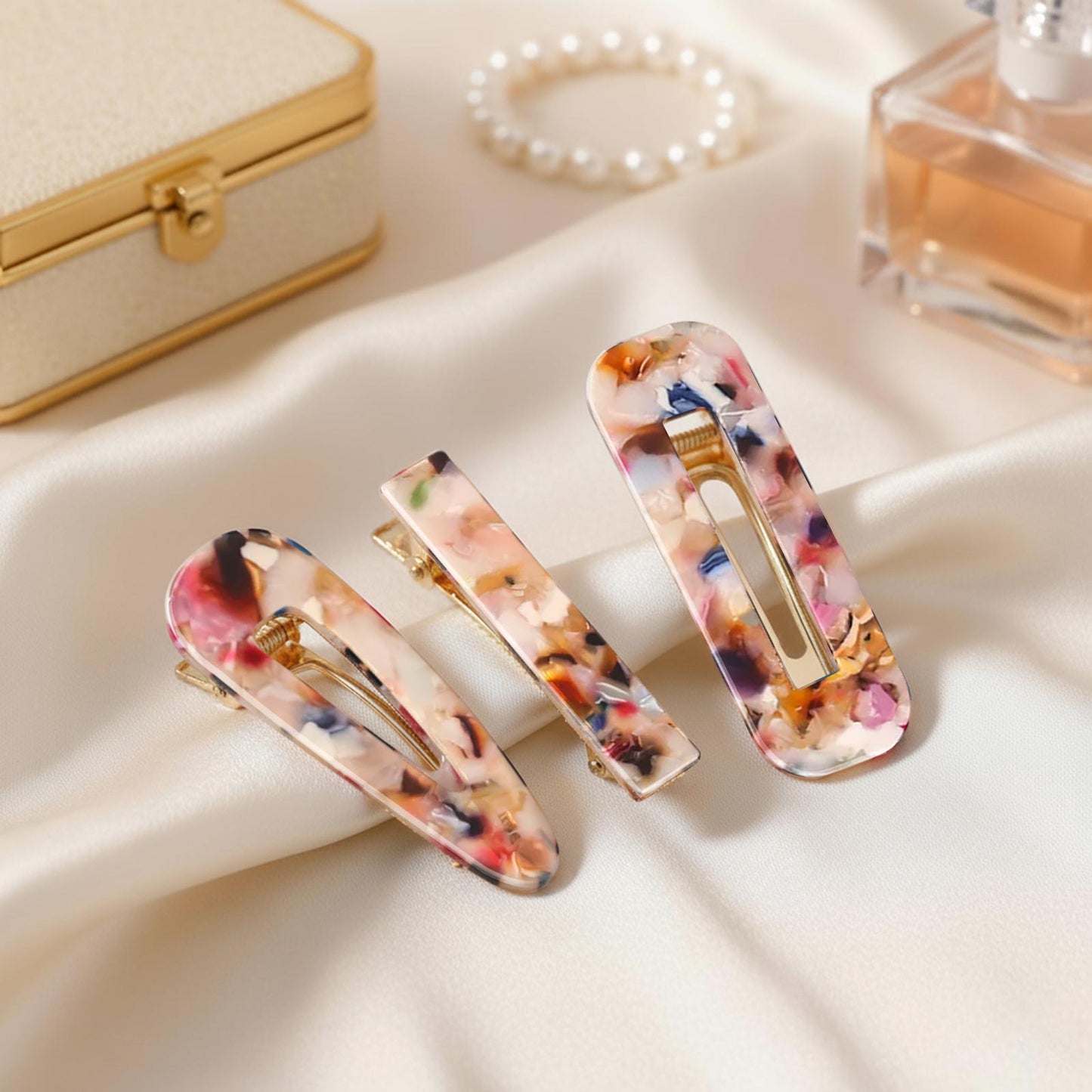 Lot de 3 Pinces Plates Mosaïque en Résine Marbrée