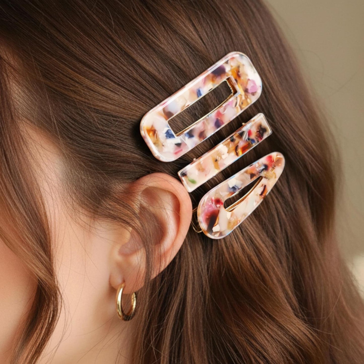 Lot de 3 Pinces Plates Mosaïque en Résine Marbrée