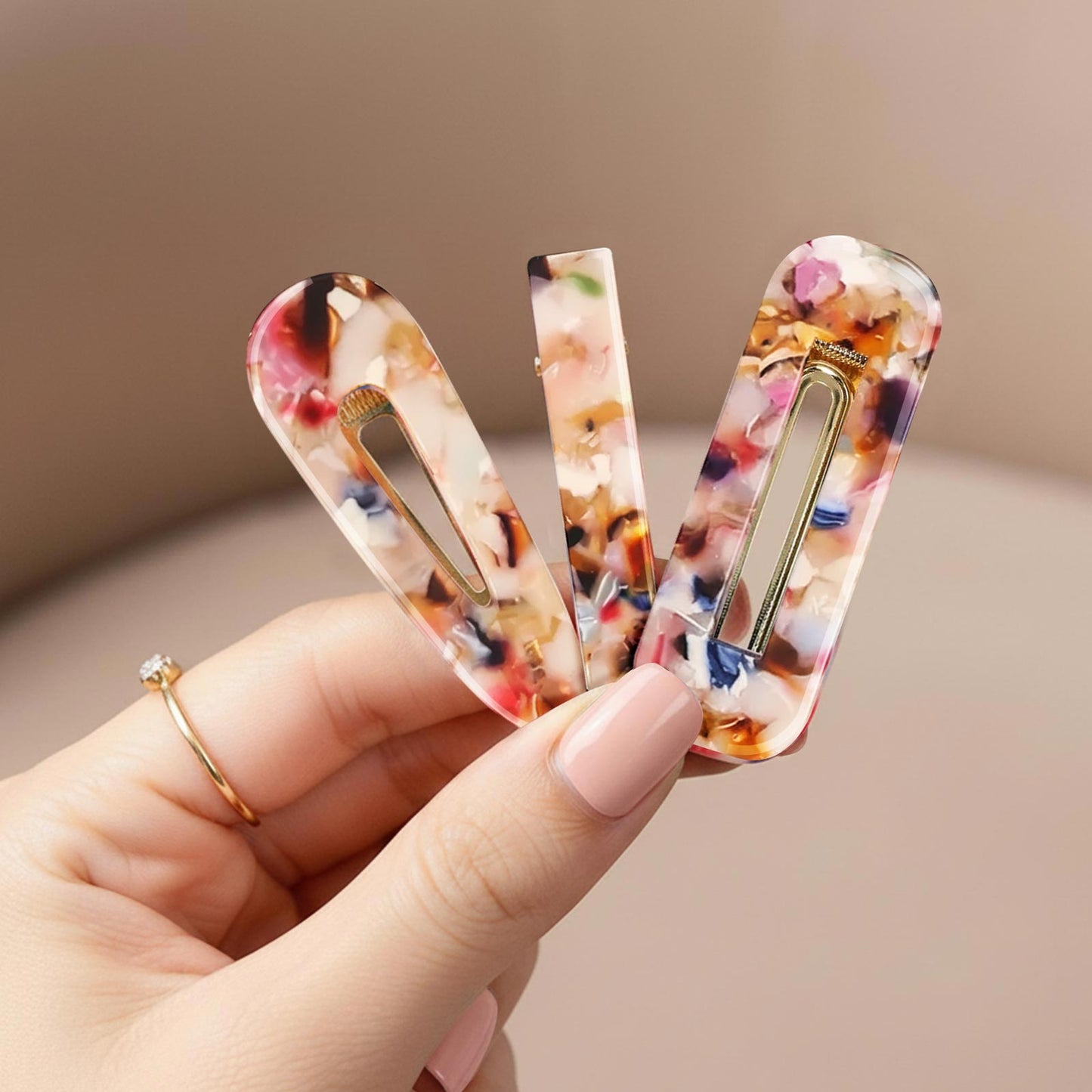 Lot de 3 Pinces Plates Mosaïque en Résine Marbrée