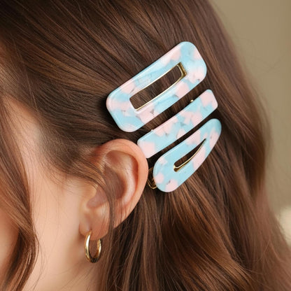 Lot de 3 Pinces Plates Azur en Résine Marbrée