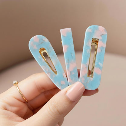 Lot de 3 Pinces Plates Azur en Résine Marbrée