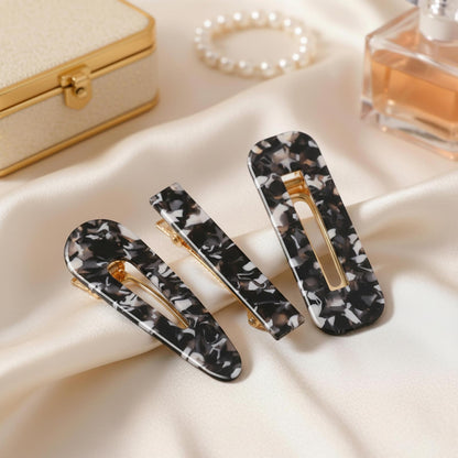 Lot de 3 Pinces Plates Monochrome en Résine Marbrée