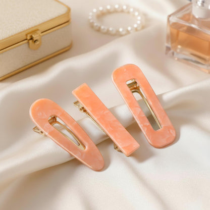 Lot de 3 Pinces Plates Corail en Résine Marbrée