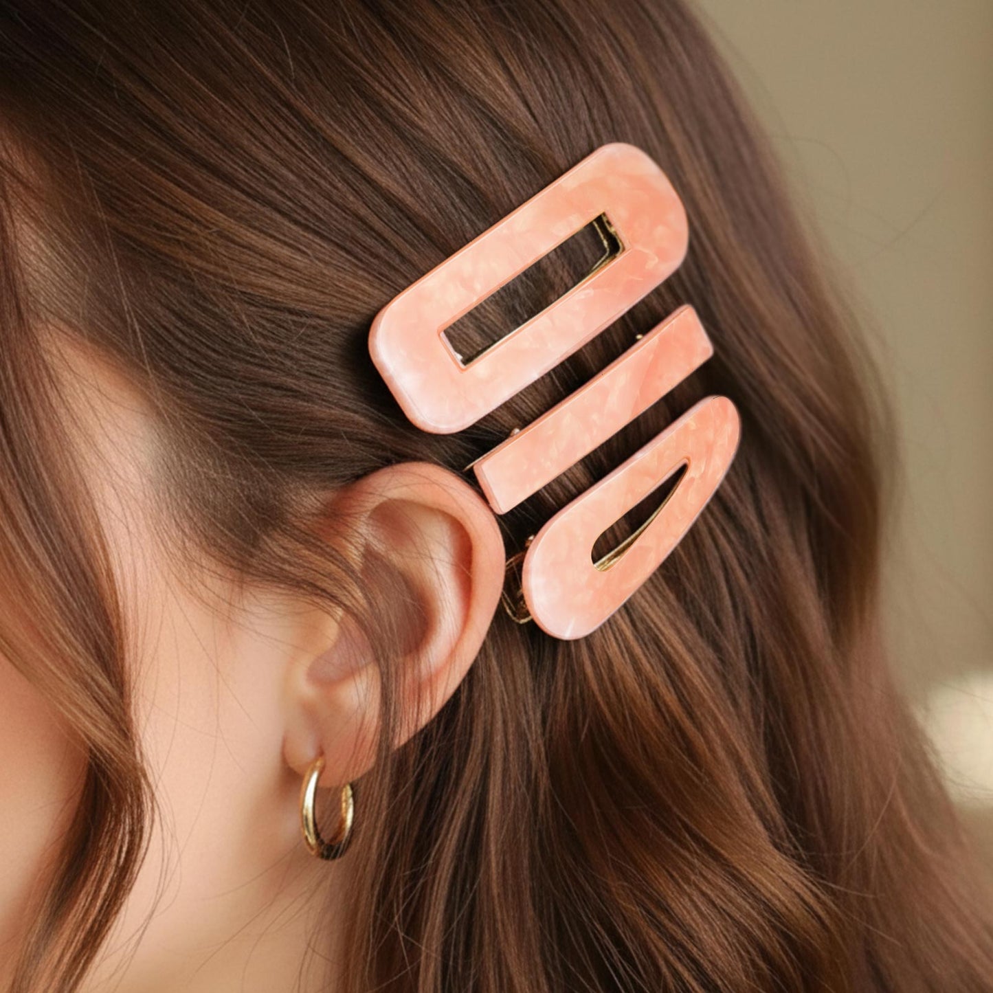 Lot de 3 Pinces Plates Corail en Résine Marbrée