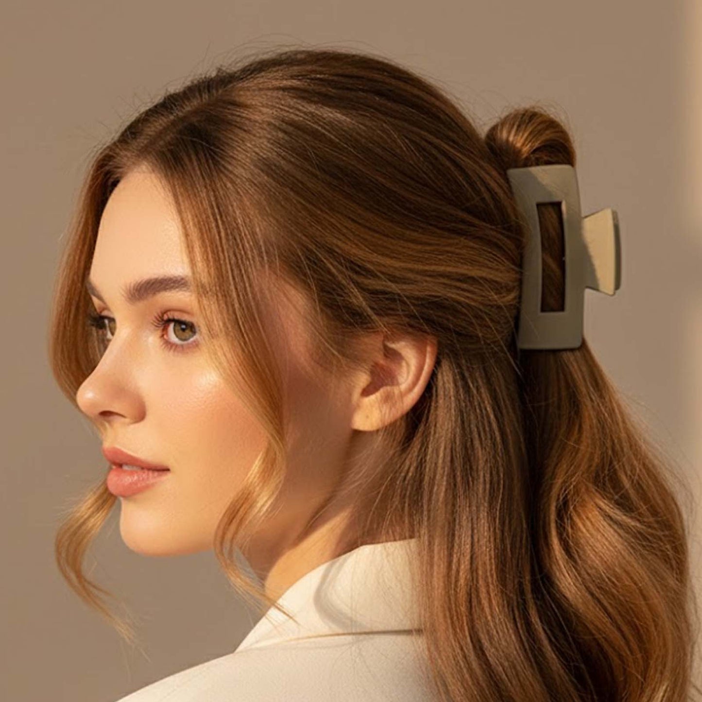 Pince Cheveux XXL Rectangle Mate Crème