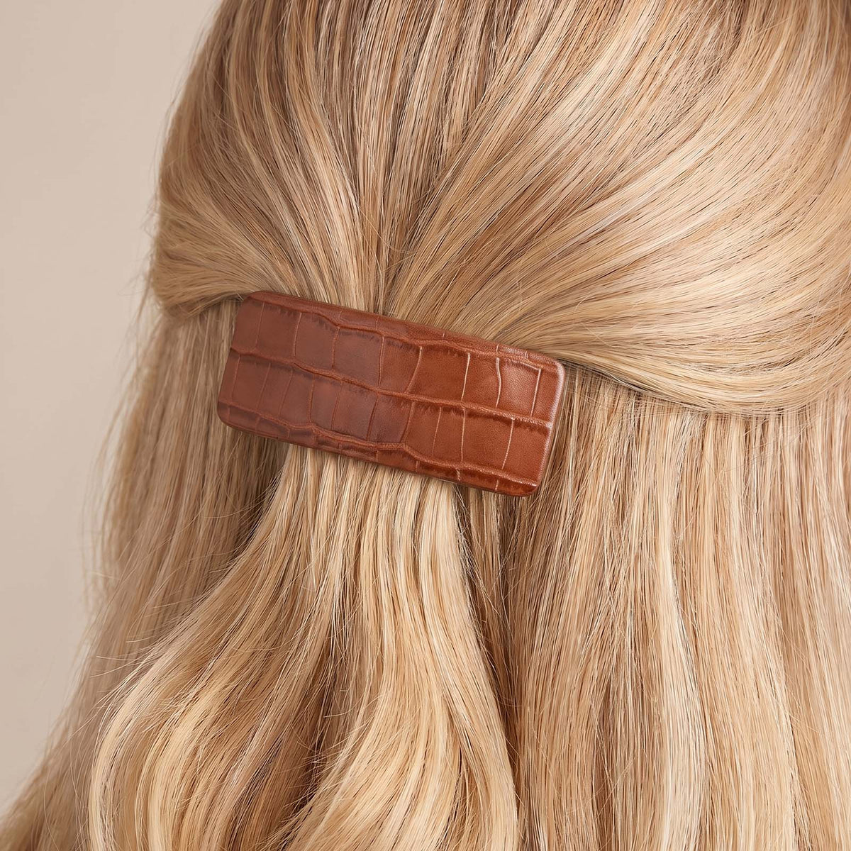 Barrette Plate Olive Moka Doux Texture Croco Vintage