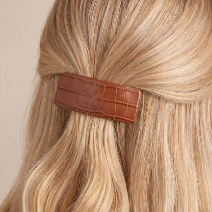 Barrette Plate Olive Moka Doux Texture Croco Vintage