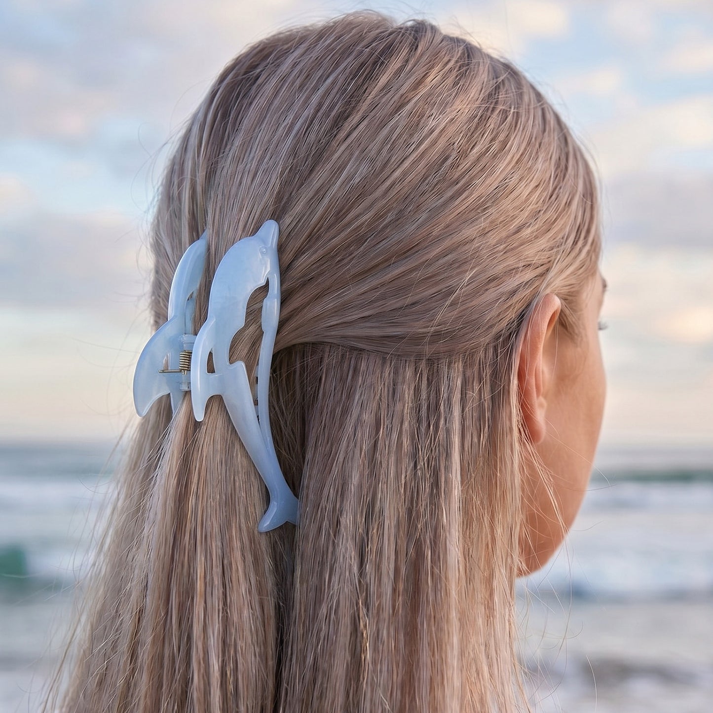 Pince Cheveux Dauphin Albane Bleu Azur Nacré