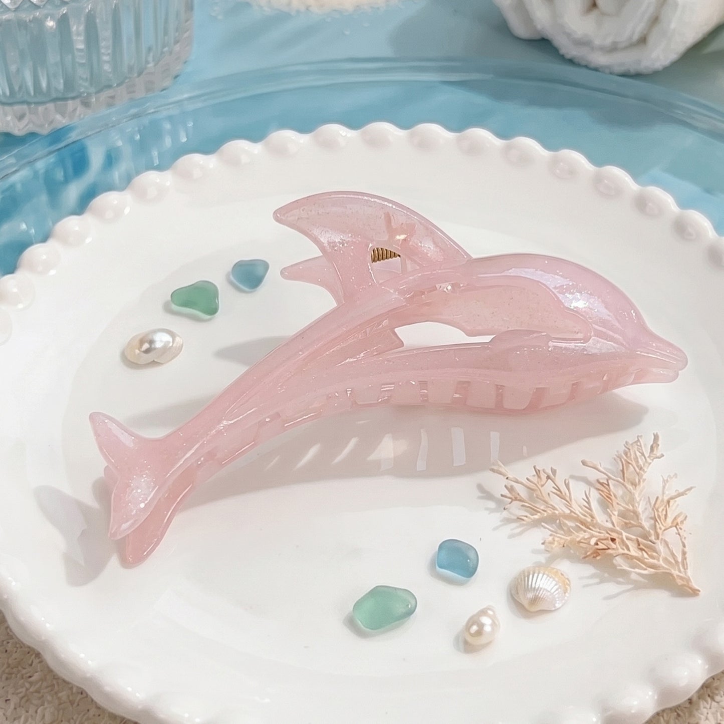Pince Cheveux Dauphin Albane Rose Quartz Nacré